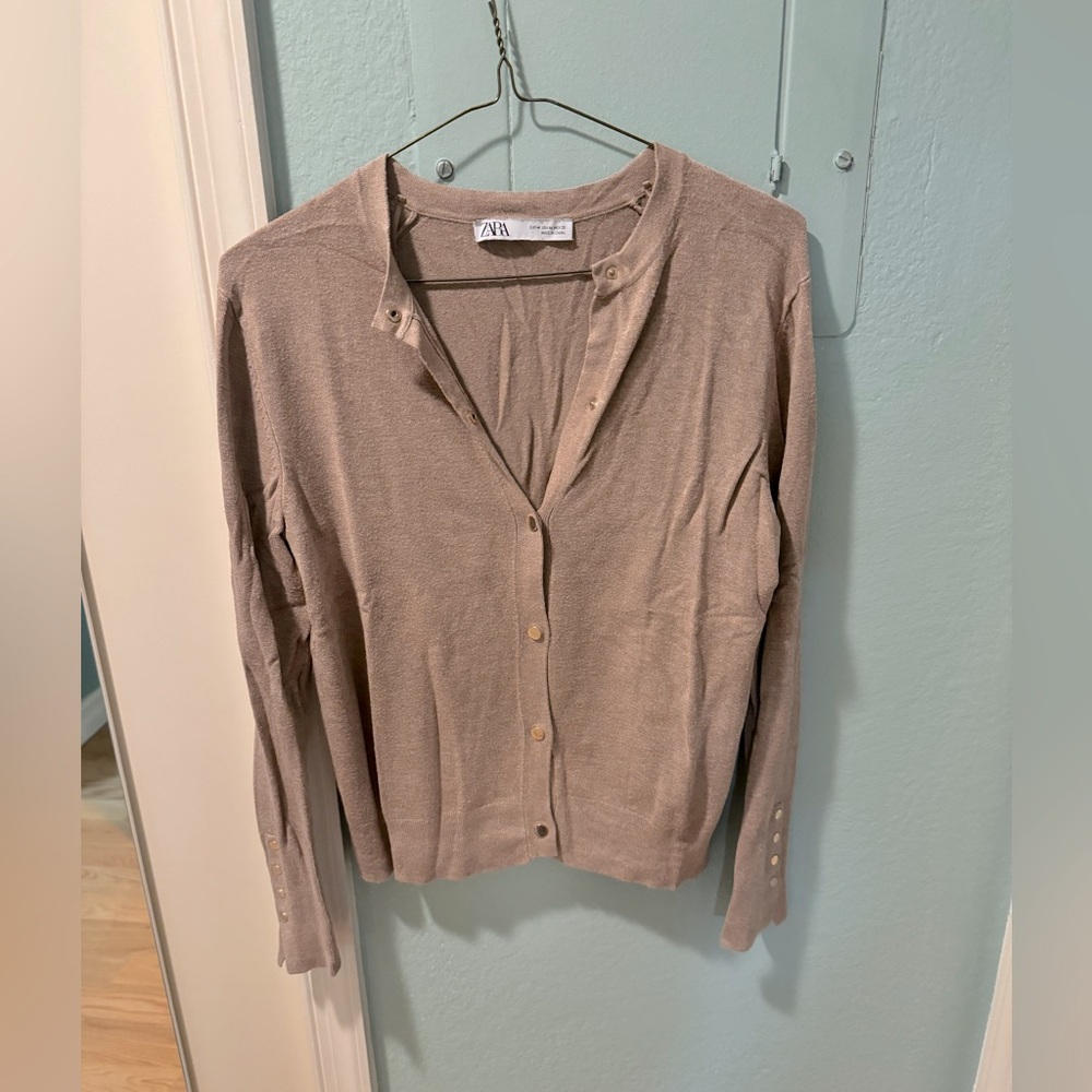 Zara Tan Cardigan with Gold Buttons